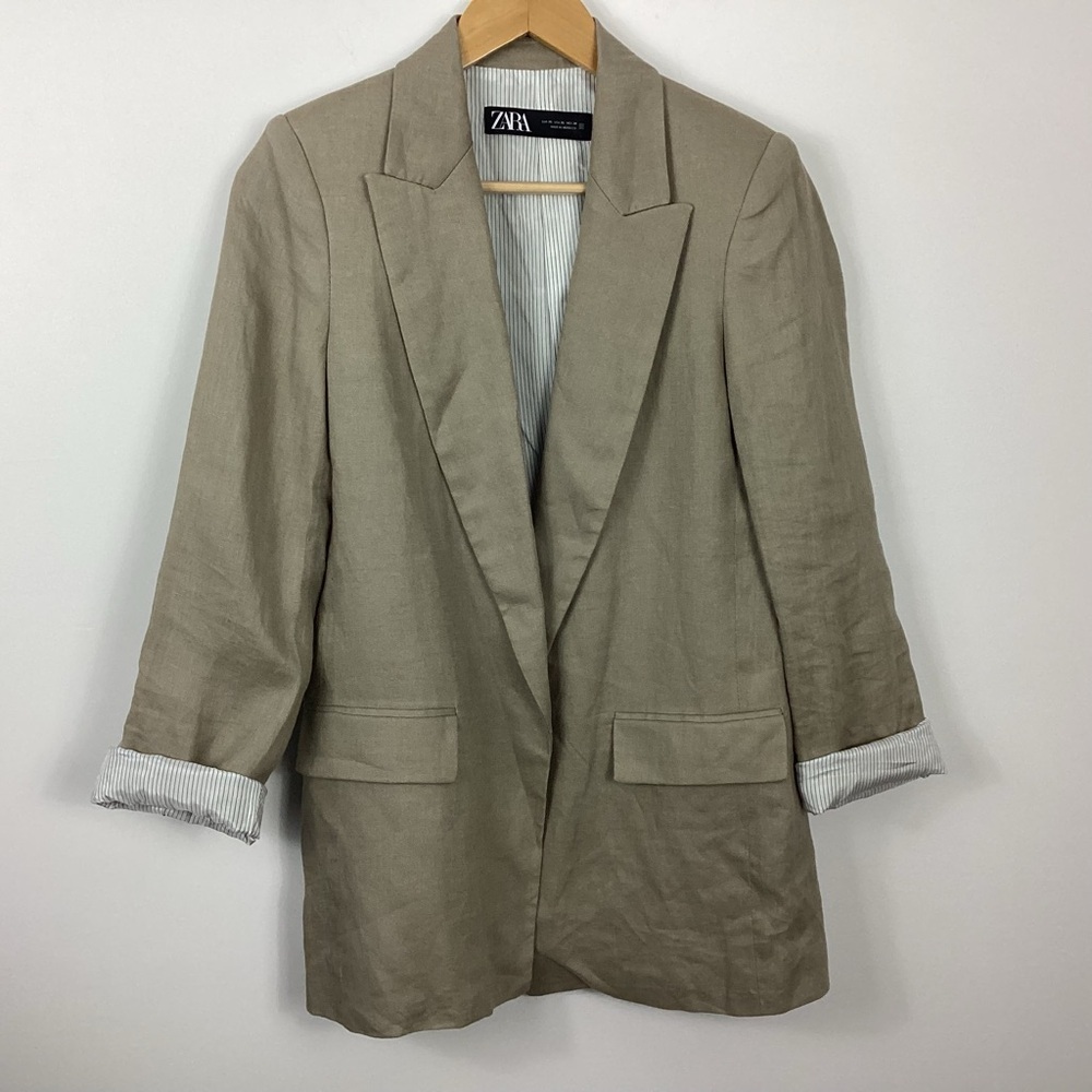 Zara 100% Linen Open Blazer Size XS